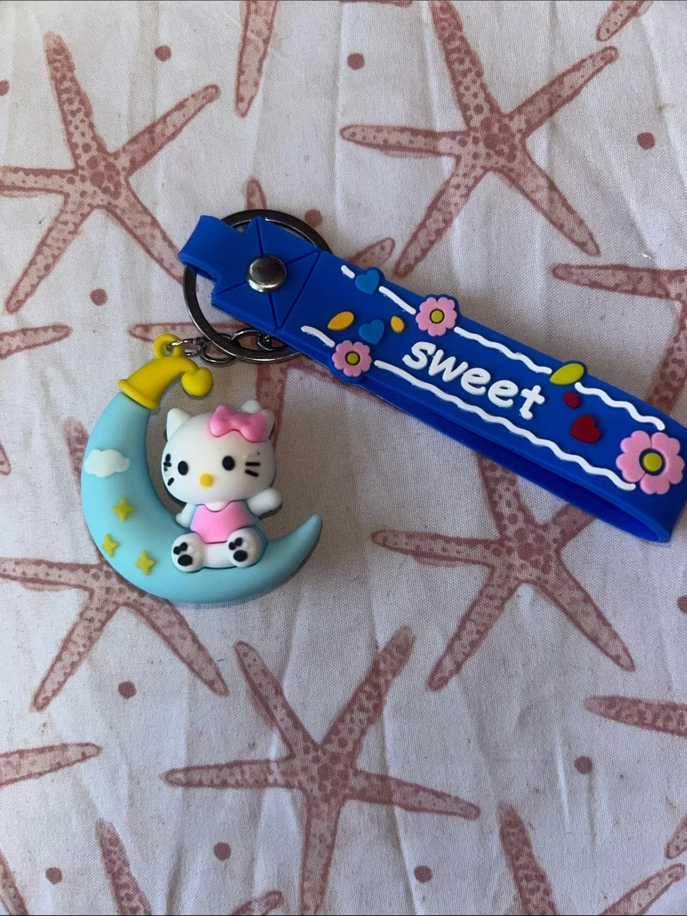 Blue 'Sweet' Hello Kitty Moon Keychain